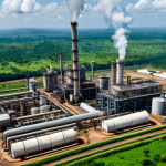카메룬 석유 산업과 경제 성장 - **

"Aerial view of an oil refinery in Cameroon, surrounded by lush green landscape, fully clothed w...
