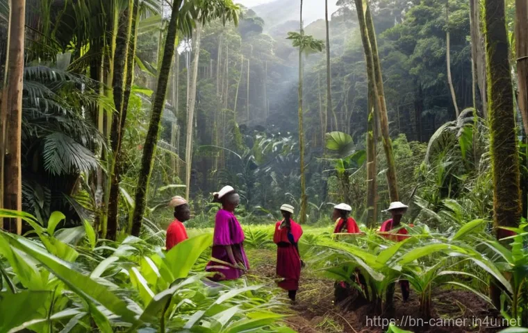 카메룬의 환경 문제와 열대우림 보존 - **"A poignant and artistic juxtaposition illustrating the delicate balance of the Cameroon rainfores...