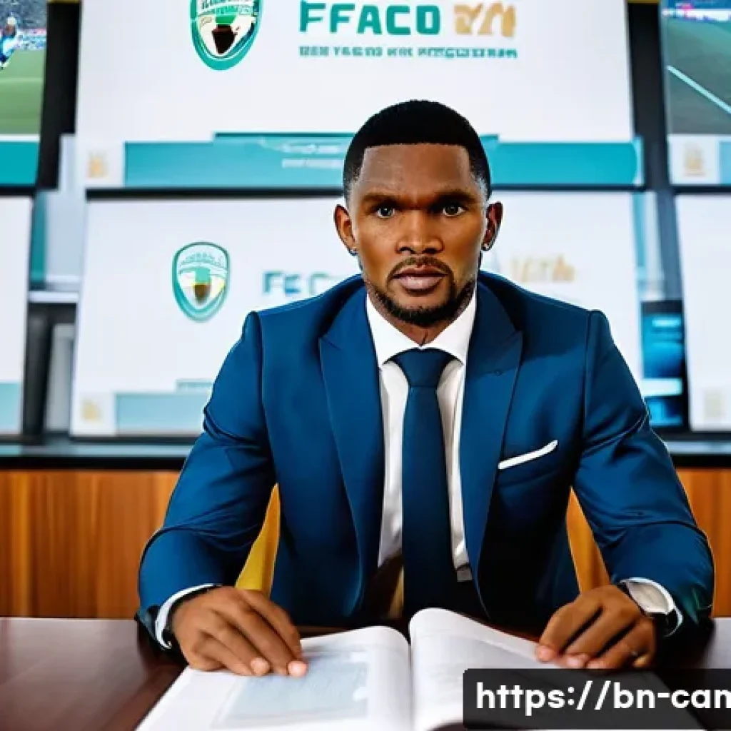 카메룬 유명 축구선수 사뮤엘 에토오 관련 뉴스 - **Samuel Eto'o Leading FECAFOOT's Vision:** A highly detailed image of Samuel Eto'o, dressed in a sh...