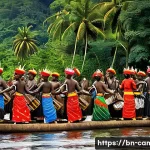 카메룬 주요 부족과 언어 분포 - A vibrant traditional festival scene of the Bassa community in Southwest Cameroon, showcasing men an...