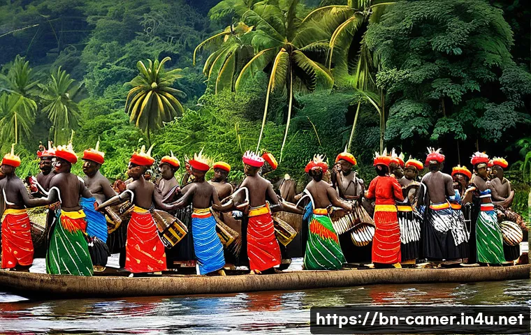 카메룬 주요 부족과 언어 분포 - A vibrant traditional festival scene of the Bassa community in Southwest Cameroon, showcasing men an...