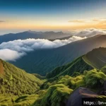 카메룬 몬테 카메룬 화산 등반 - A breathtaking panoramic view from the summit of Mount Cameroon showing dense green forests sprawlin...